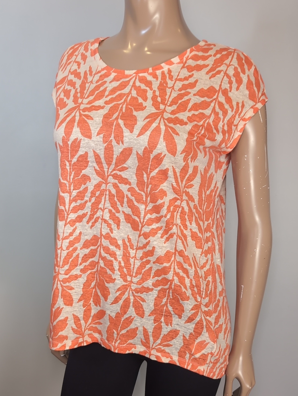 Rachel Zoe Linen Tropical Leaf Print Button Back Top Womens Size Large Orange - Picture 4 of 9